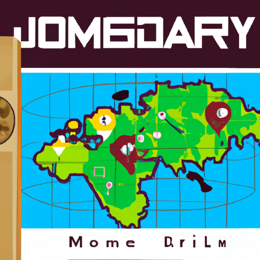 1. איור של לוגו המשחק MidJourney על גבי מפת עולם משחק מעוצבת להפליא